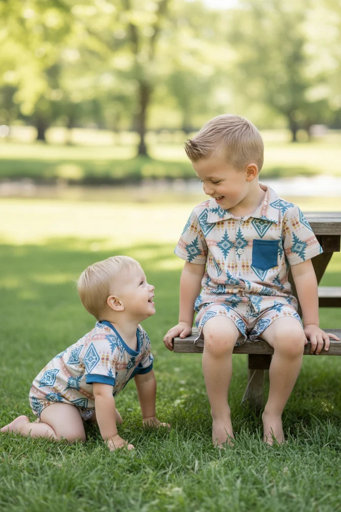 Teal Aztec Shirt and Shorts Set