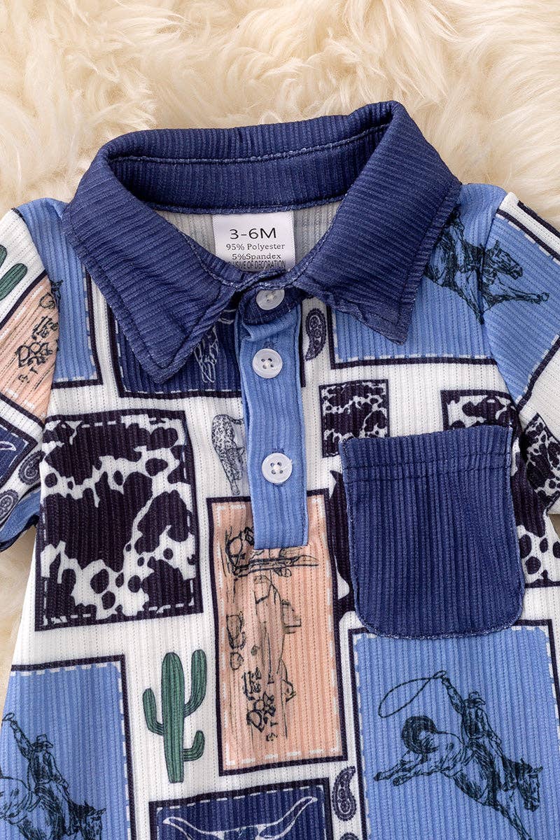 Western Printed Patch Collard Romper