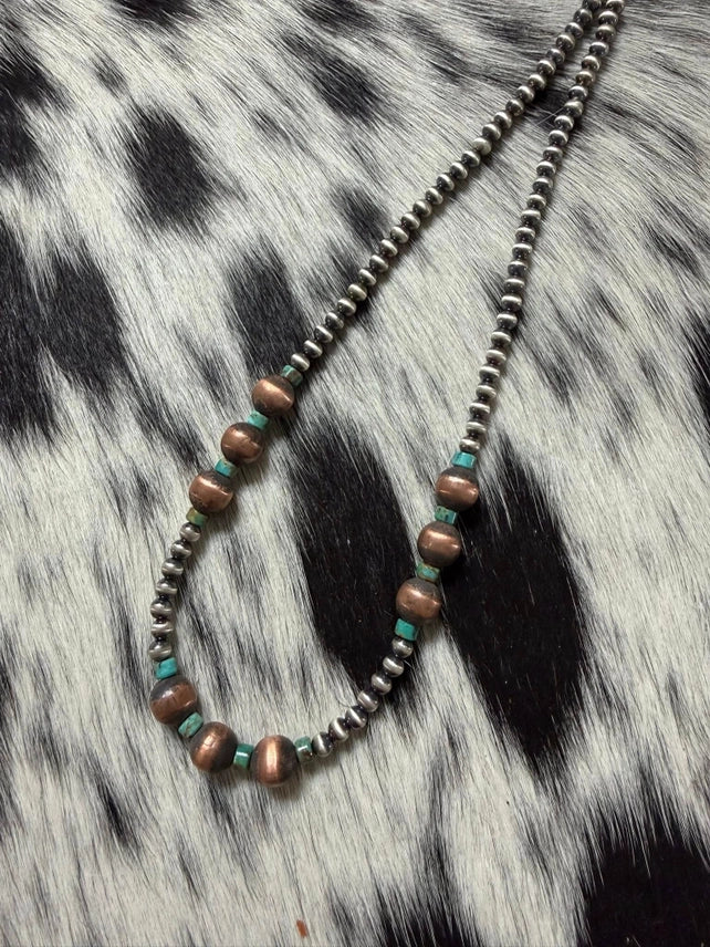 Sterling Pearls & Copper with Turquoise 18"