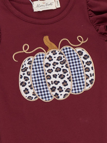 Leopard Dot Pumpkin Embroidered Ruffle Romper