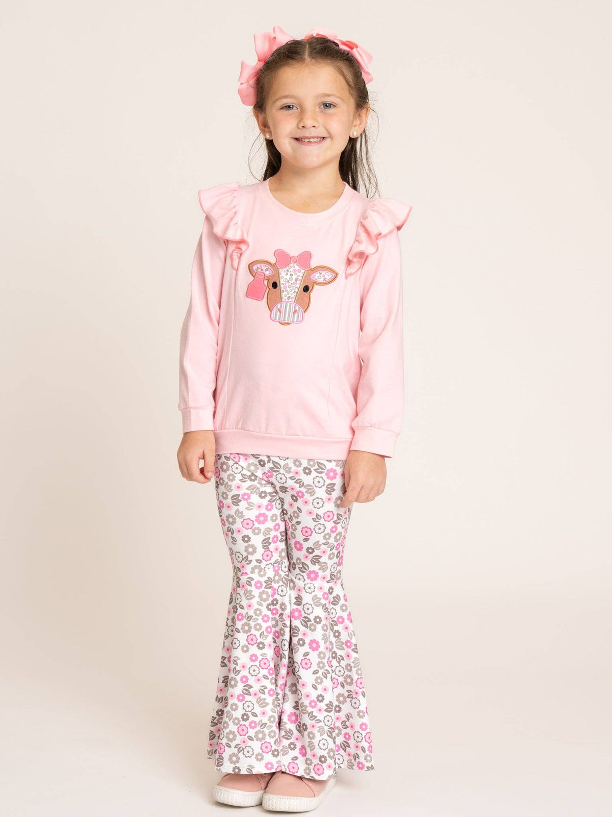 Floral Cow Ruffle Bell Bottom Outfit