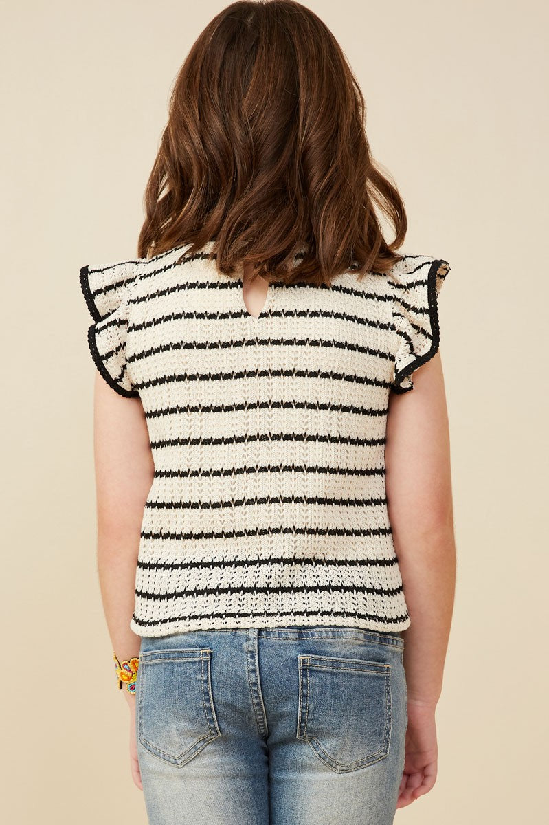 Stripe Flutter Sleeve Top