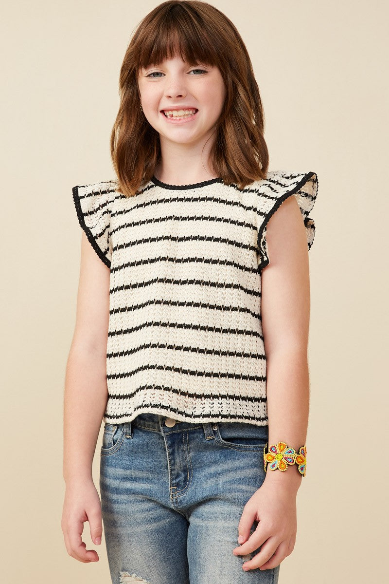 Stripe Flutter Sleeve Top