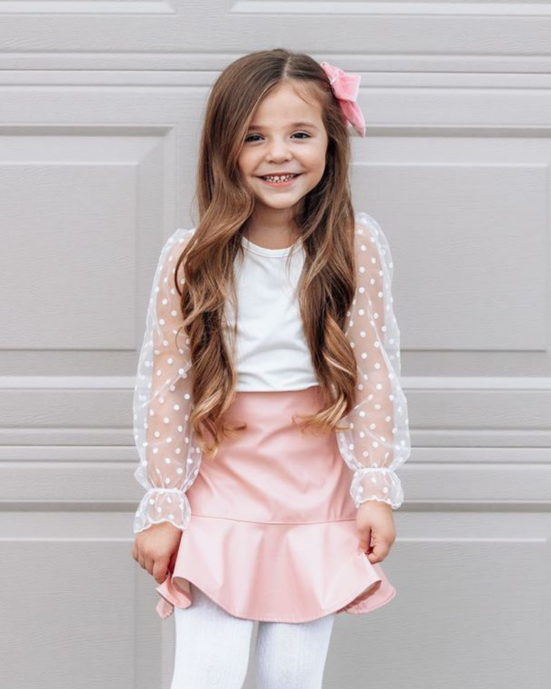 Sheer Dot Sleeve Top - White