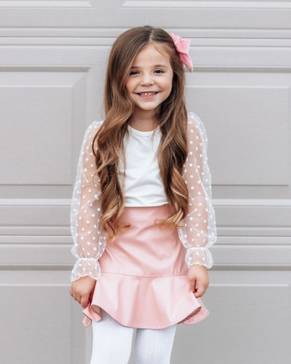 Sheer Dot Sleeve Top - White