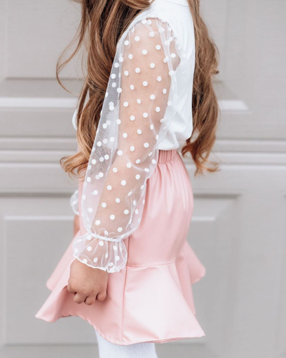 Sheer Dot Sleeve Top - White
