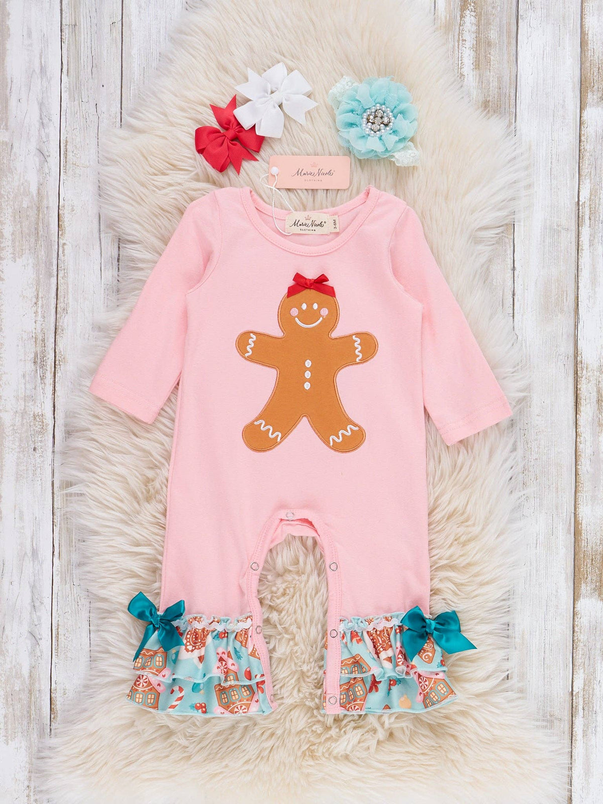 Gingerbread Embroidered Ruffle Romper