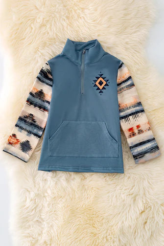 Dusty Blue Aztec Pullover Sweatshirt