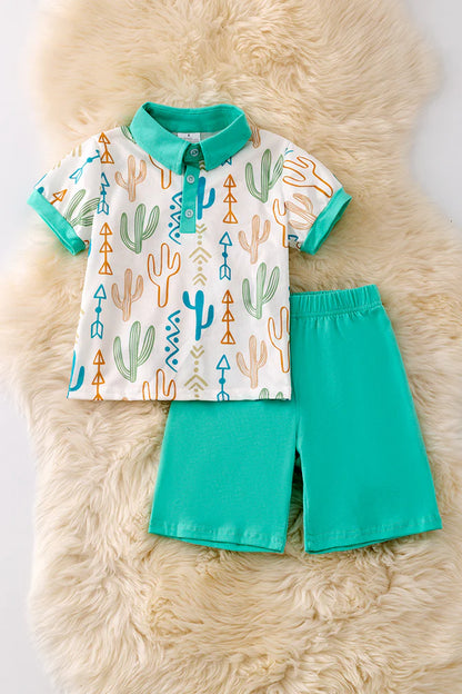 Mint Cactus Shorts Set