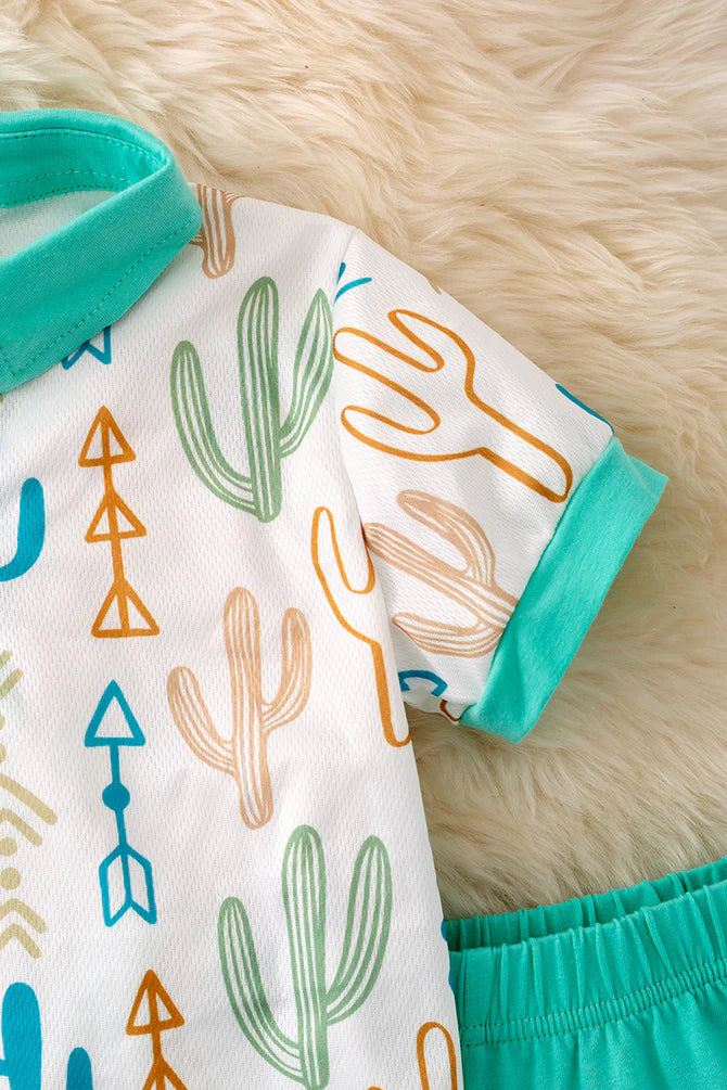 Mint Cactus Shorts Set