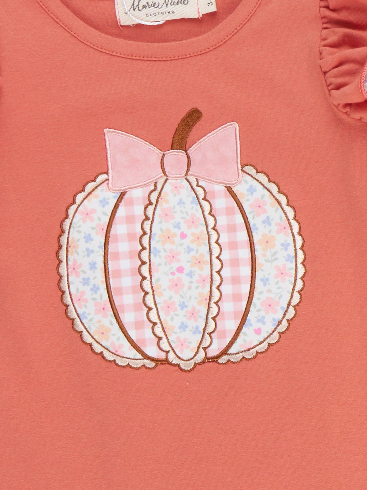 Pumpkin Bow Embroidered Ruffle Romper