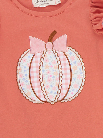 Pumpkin Bow Embroidered Ruffle Romper