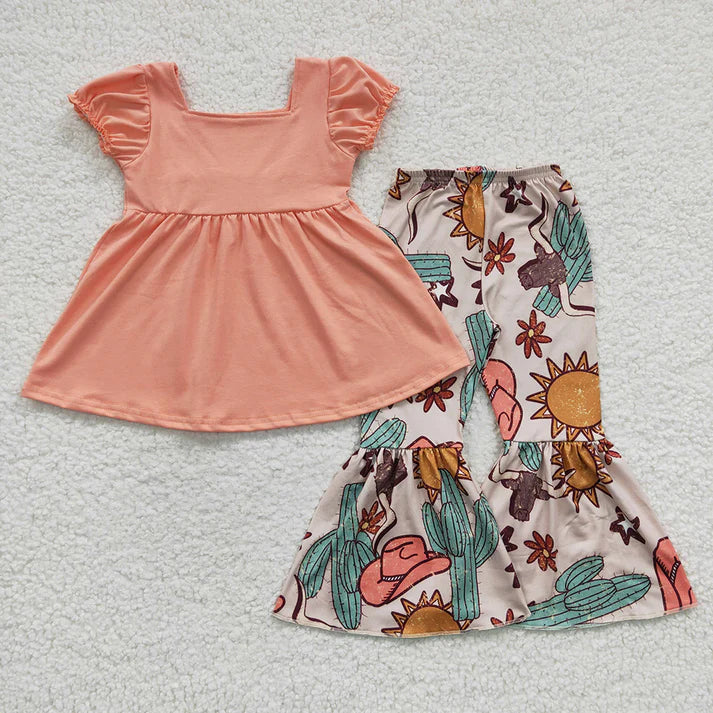 Coral Tunic and Western Bells- Bell Bottom Set