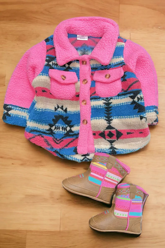 Hot Pink Aztec Sherpa