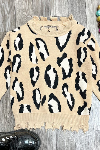 Leopard Frayed Hem Sweater