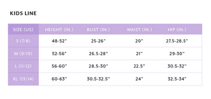 Computer screen displaying a product size chart on a website