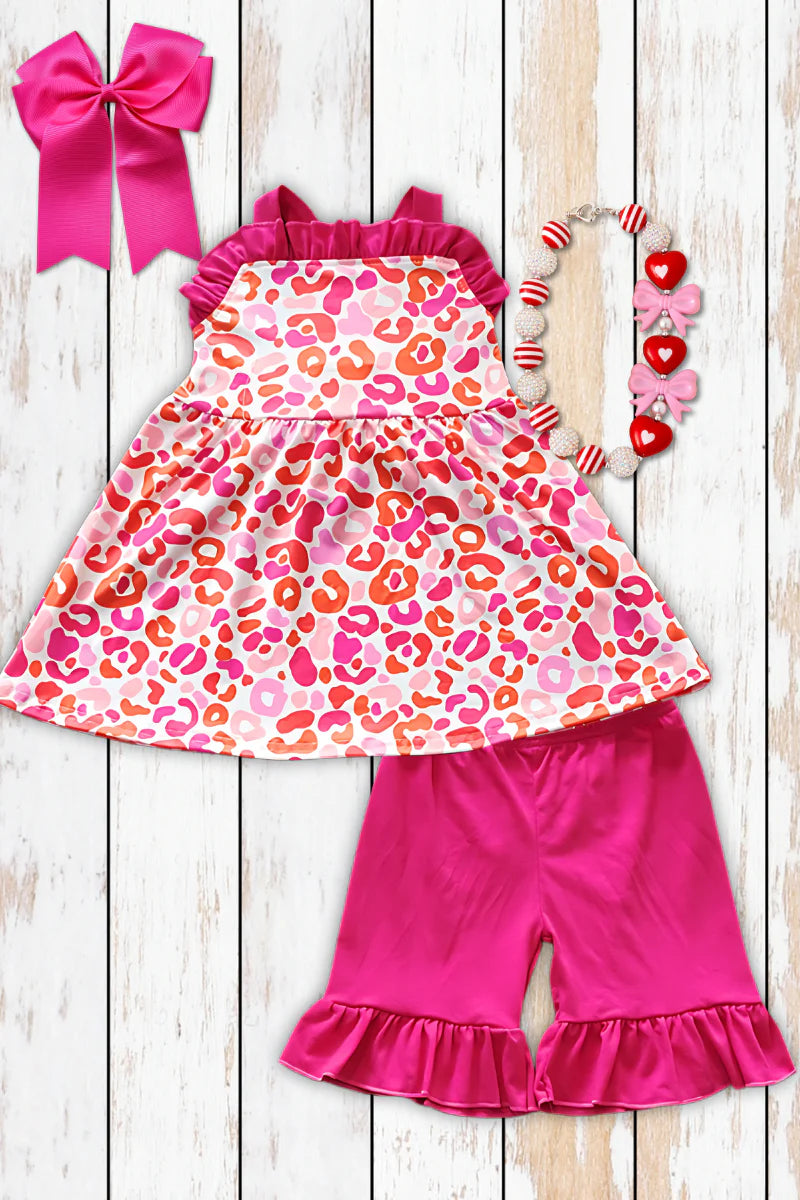 Pink Leopard Tunic and Shorts Set