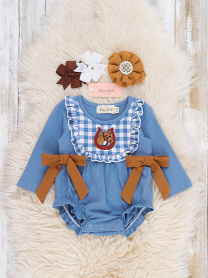 Lucky Horse Embroidered Ruffle Romper