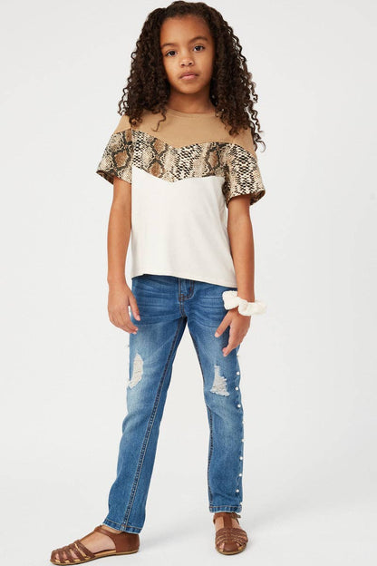 Smithsonian Snake Paneled Color Block Knit Top